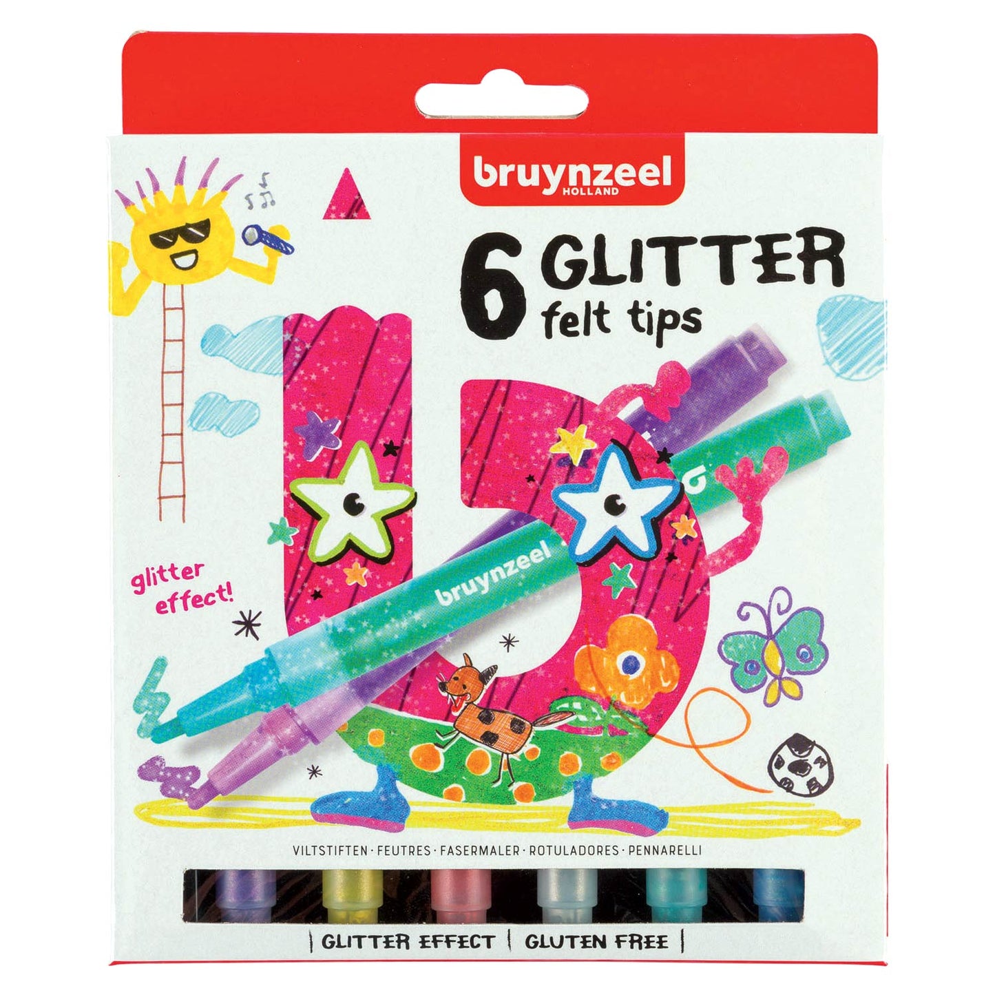 BRUYNZEEL kids glitter viltstiften, 6st.