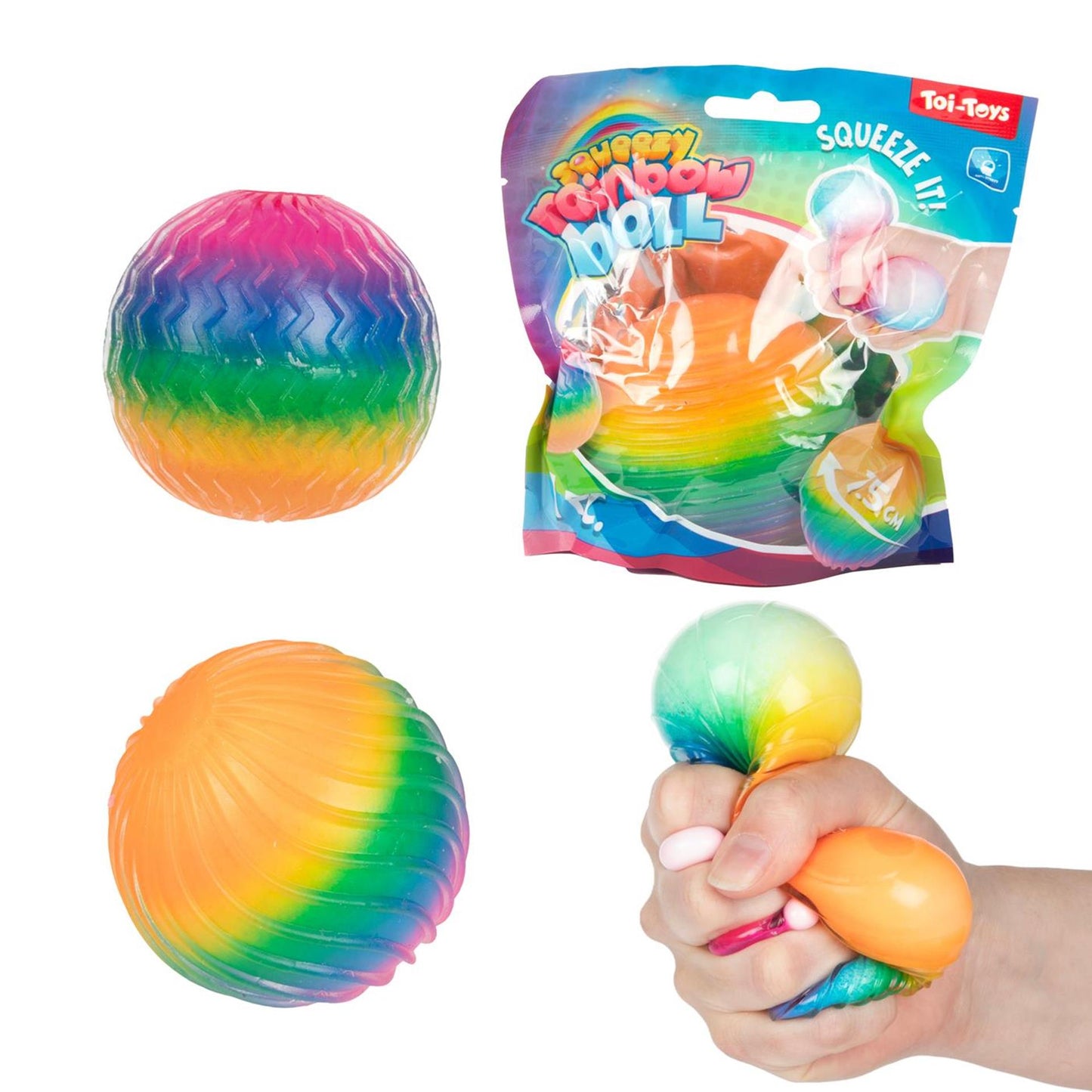 Toi-Toys Fun knijpbal rainbow ribbing foam 7cm