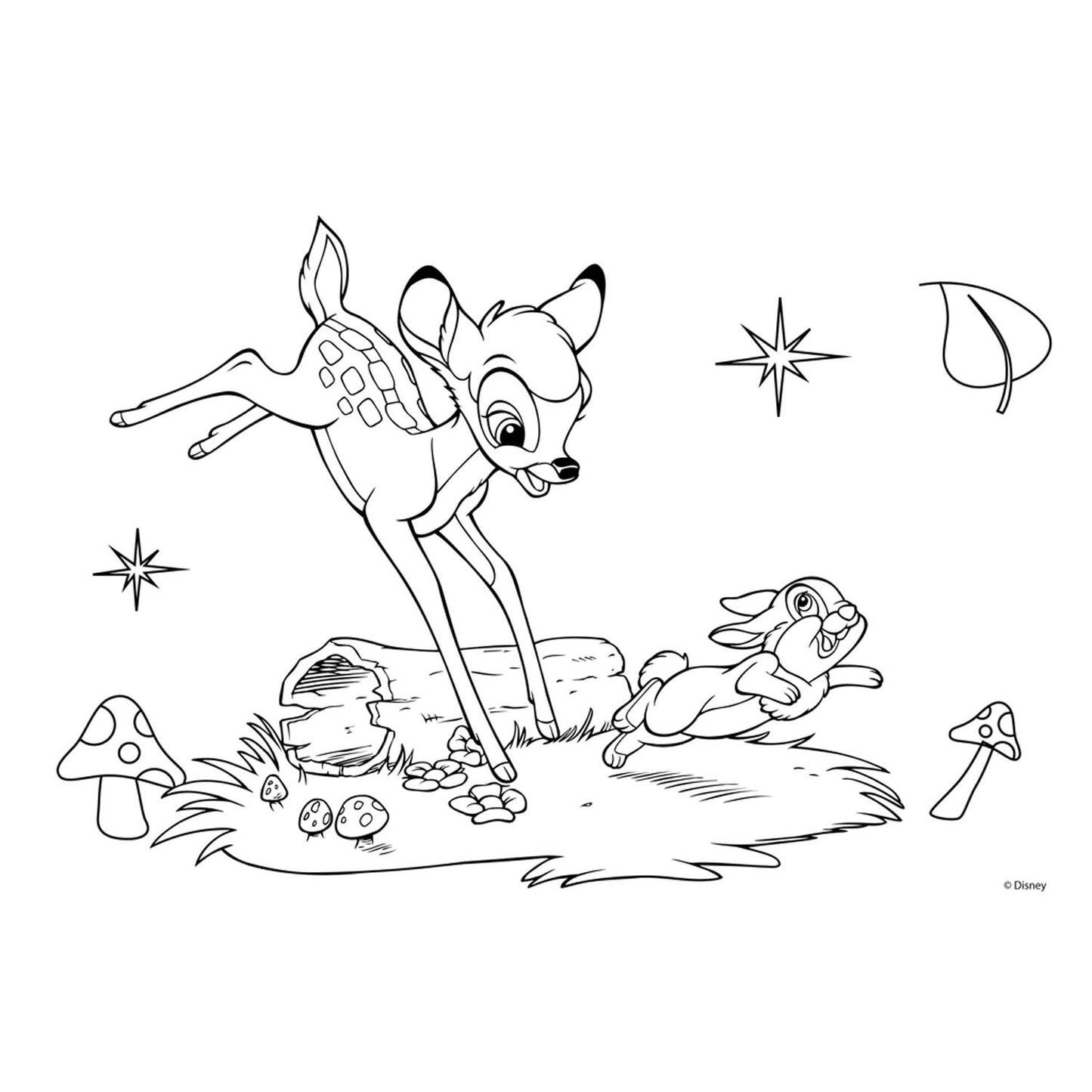 Disney Bambi kleurplaten met stencil en stickervel