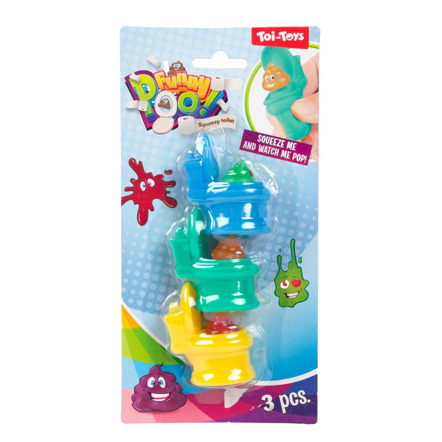 Toi-Toys knijptoilet glitter drol 3st