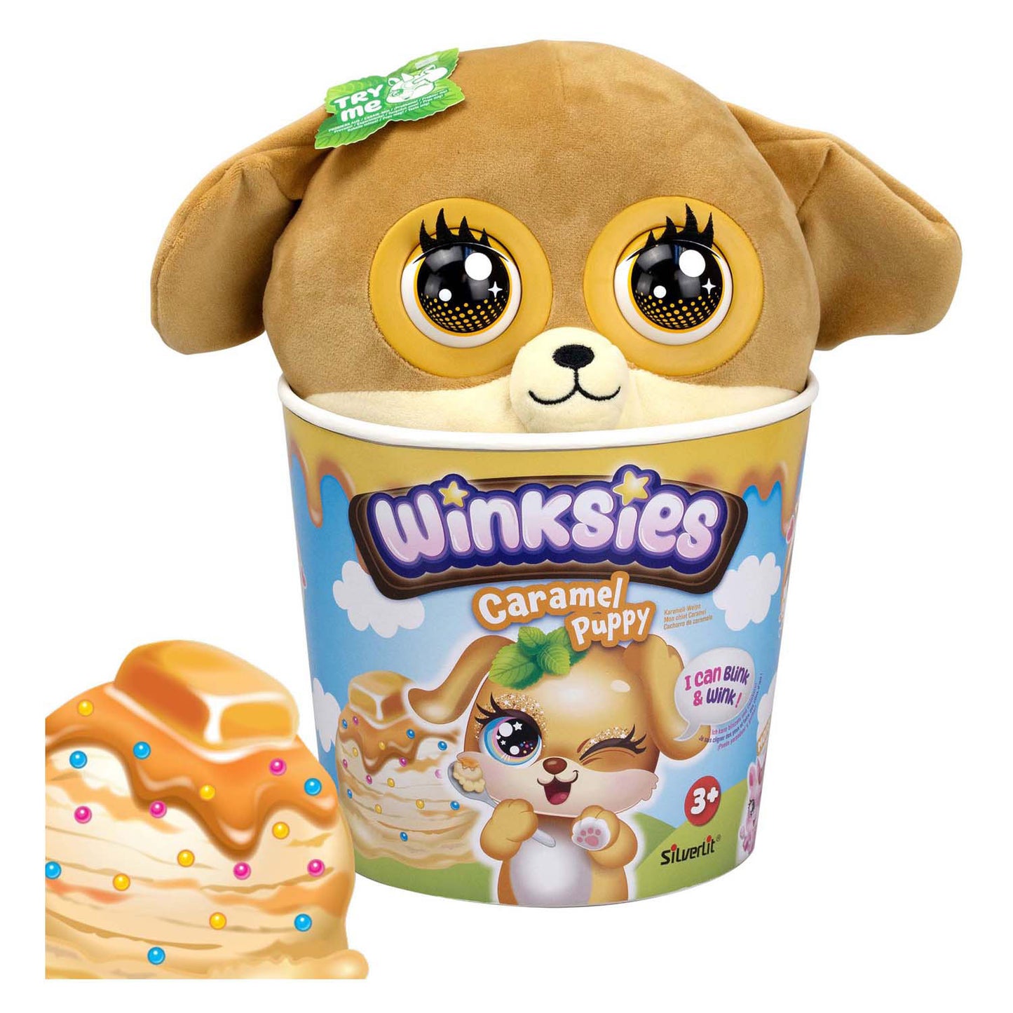 Silverlit Winksies caramel puppy - interactieve knuffel in een ijsbeker