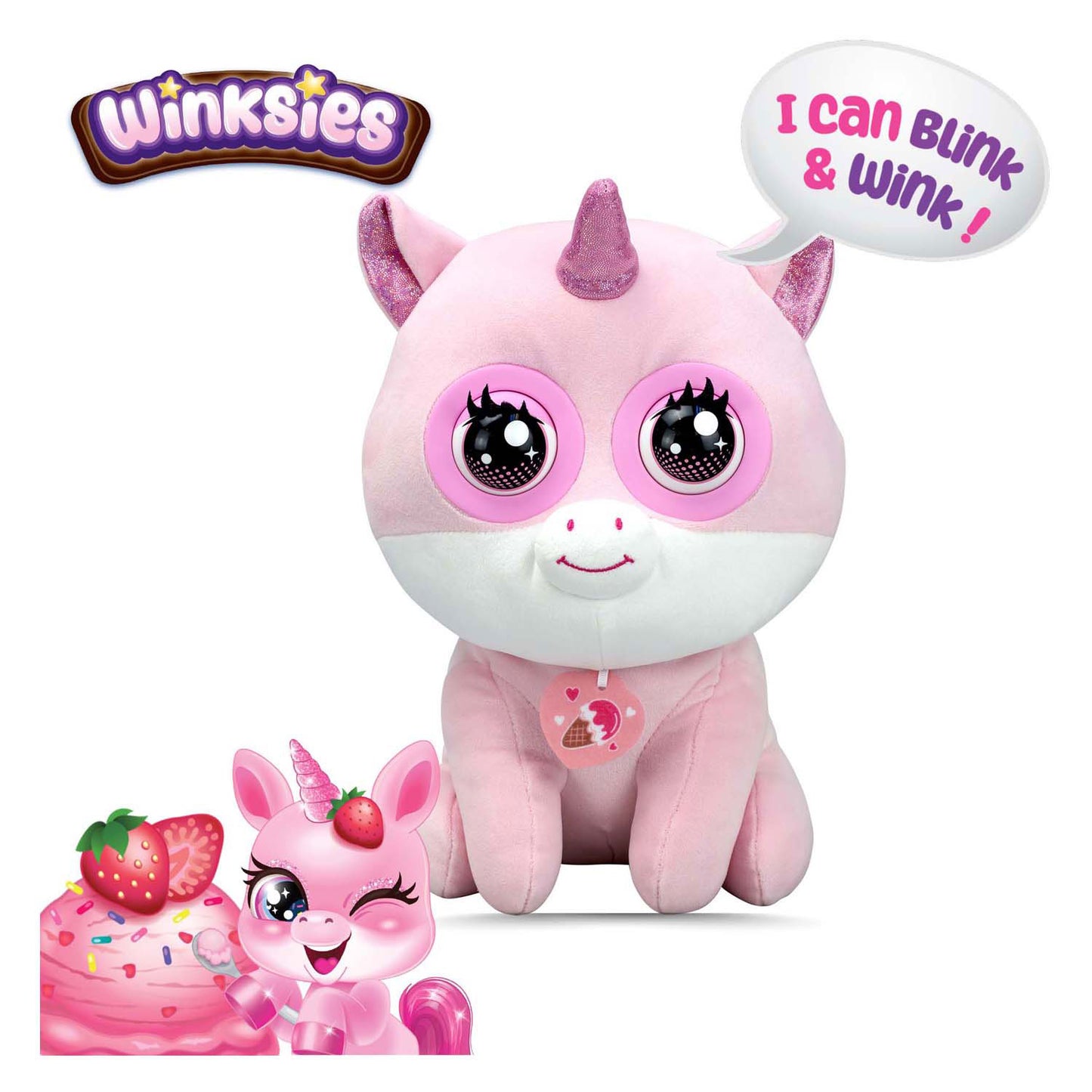 Silverlit Winksies strawberry unicorn - interactieve knuffel in een ijsbeker