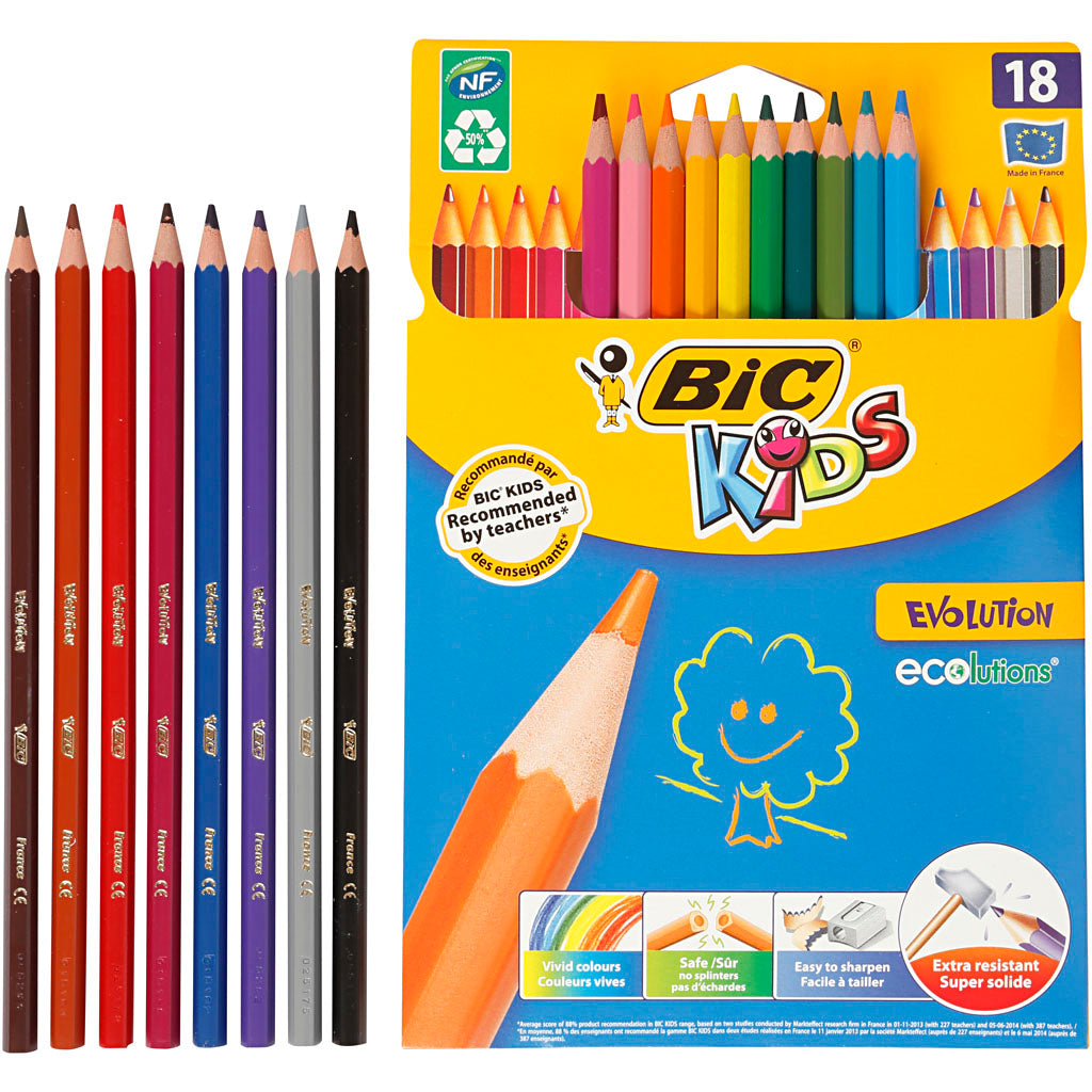 Creativ Company Https: www.cchobby.nl bic-evolution-kleurpotloden-zeskantig-l-17-5-cm-vulling-3-mm-diverse-kleuren-18-stuk-1-doos