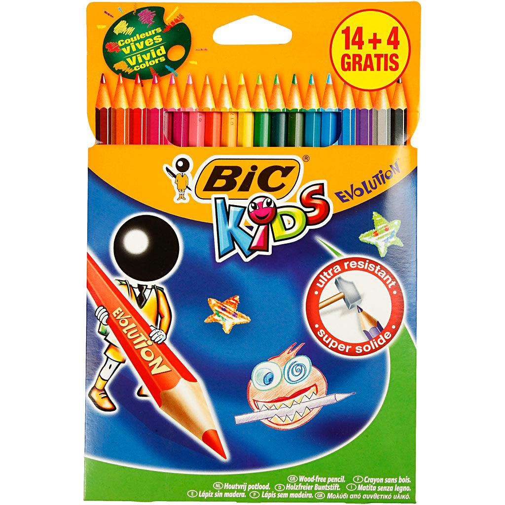 Creativ Company Https: www.cchobby.nl bic-evolution-kleurpotloden-zeskantig-l-17-5-cm-vulling-3-mm-diverse-kleuren-18-stuk-1-doos