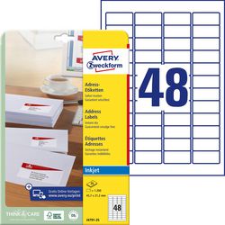 Adresetiketten Avery J4791-25 Laser Wit