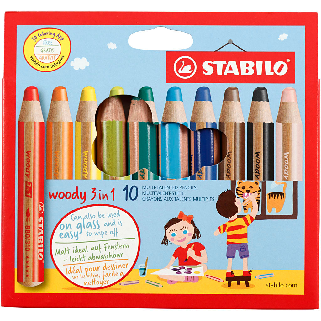 STABILO Https: www.cchobby.nl woody-3-in-1-l-11-cm-dikte-16-mm-vulling-10-mm-diverse-kleuren-10-stuk-1-doos