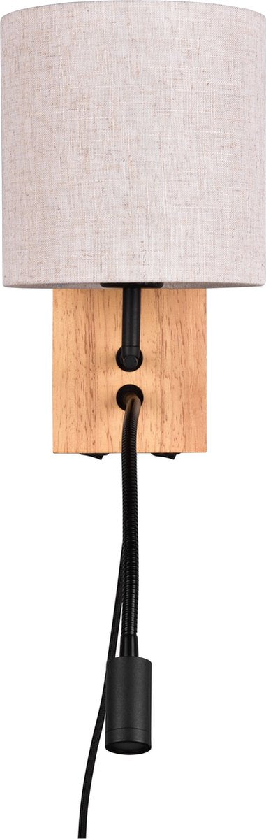 TRIO nilam wand lamp met leeslamp - hout naturel - ecru kap