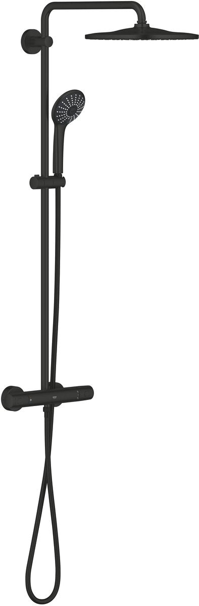 GROHE vitalio joy 310 douchesysteem met cooltouch-thermostaatkraan - 310 mm hoofddouche en 110 mm handdouche met 3 straalsoorten - waterbesparend - wandgemonteerd - mat zwart