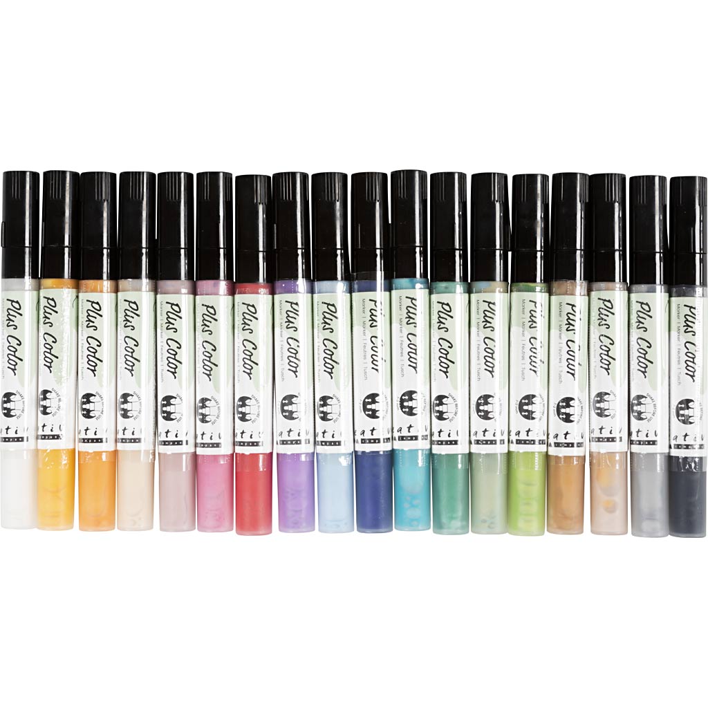 Creativ Company Https: www.cchobby.nl plus-color-marker-l-14-5-cm-lijndikte-1-2-mm-diverse-kleuren-5-5-ml-18-stuk-1-doos