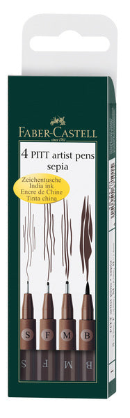Faber-Castell Faber castell fc-167101 tekenstift pitt artist pen 4-delig etui donker sepia