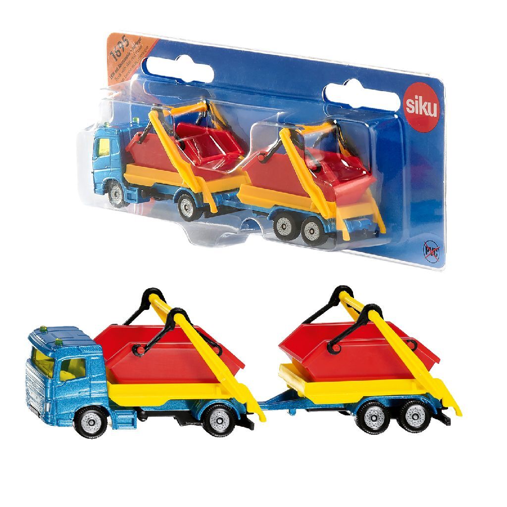 SIKU 1695 vrachtwagen + puincontainer en aanhanger
