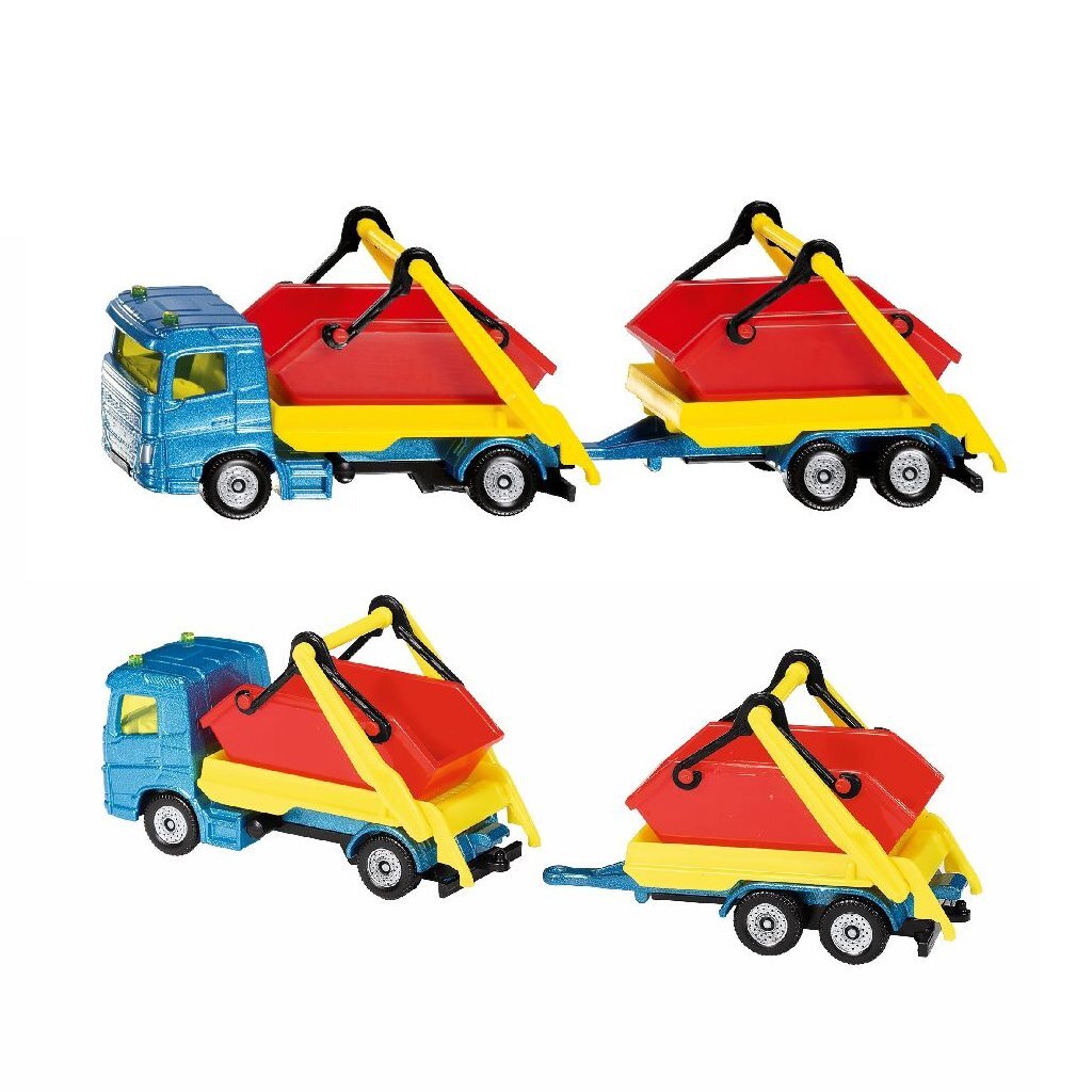 SIKU 1695 vrachtwagen + puincontainer en aanhanger