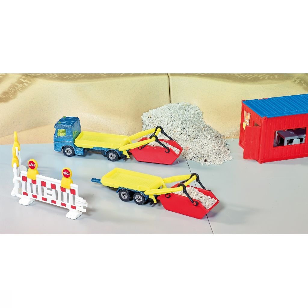 SIKU 1695 vrachtwagen + puincontainer en aanhanger
