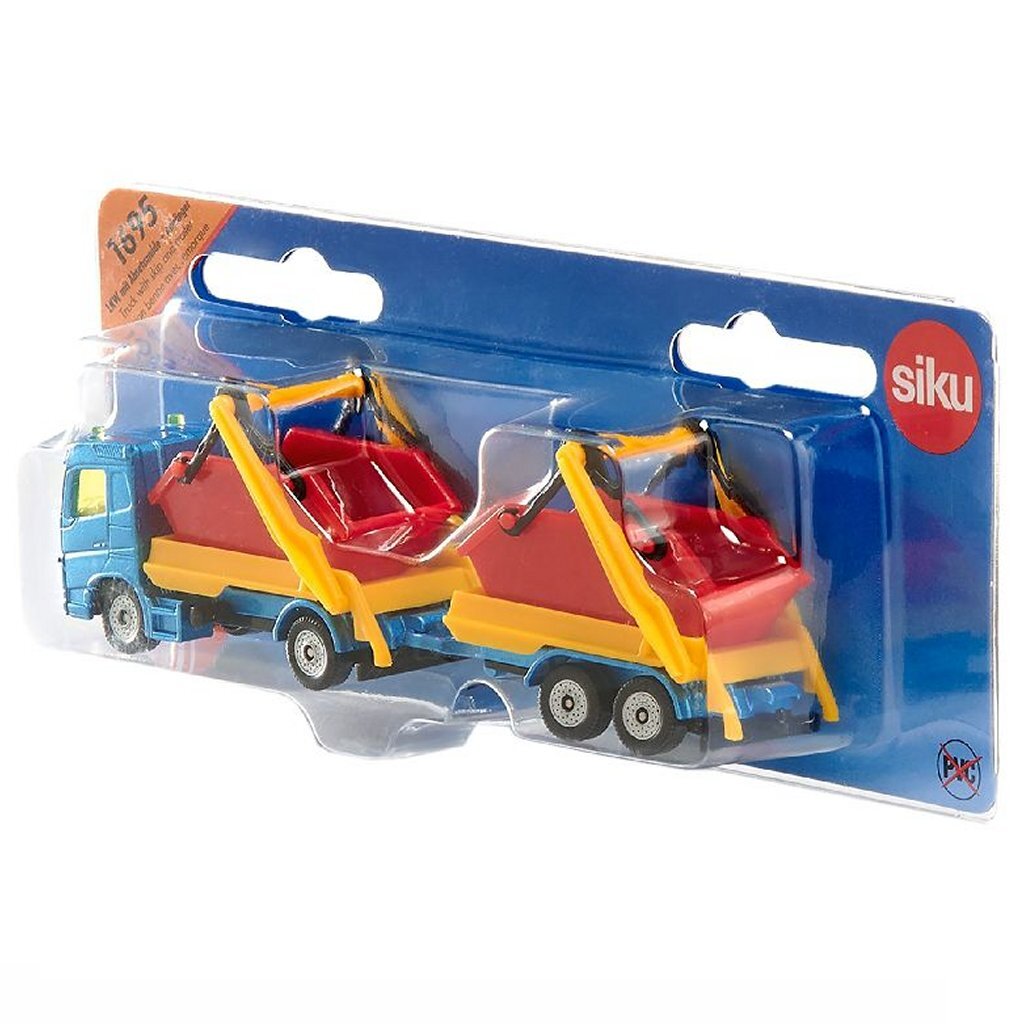 SIKU 1695 vrachtwagen + puincontainer en aanhanger