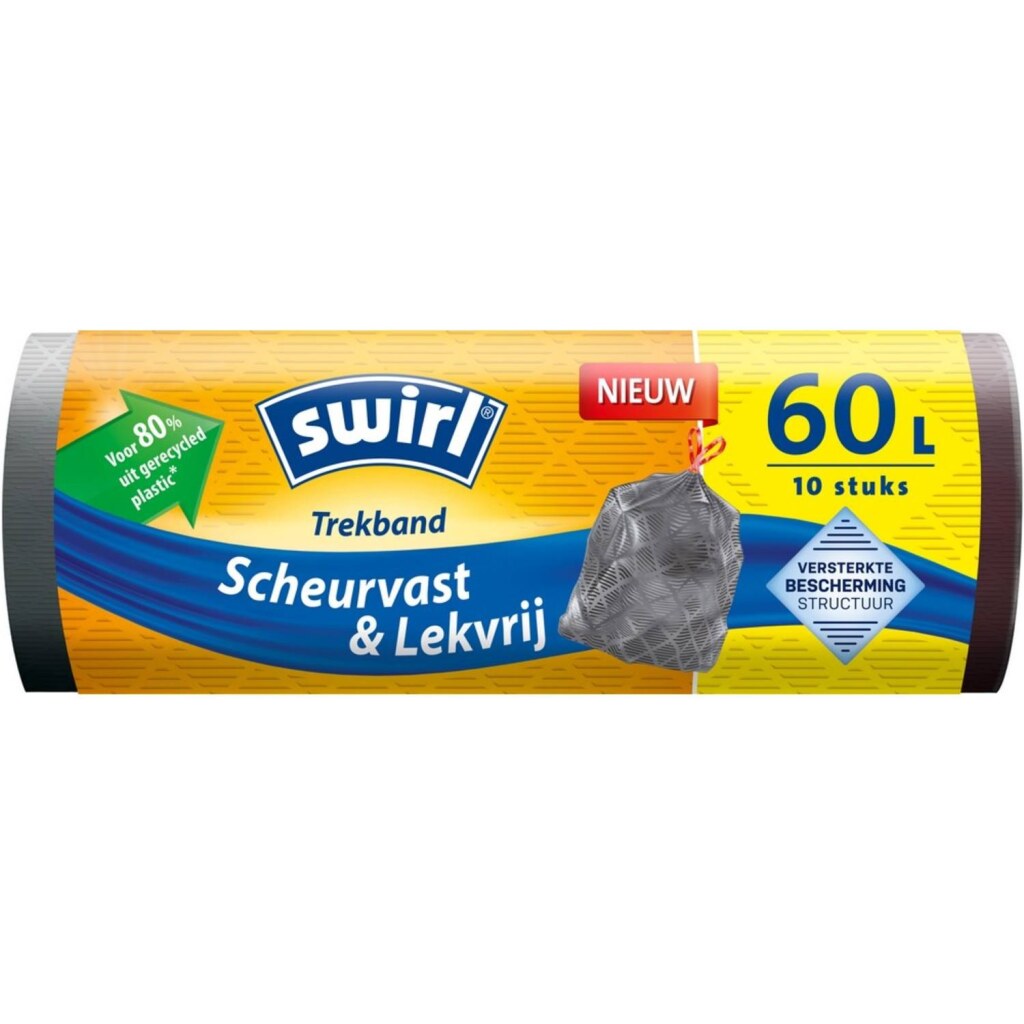 Swirl vuilniszakken met trekband 60l 10 stuks grijs
