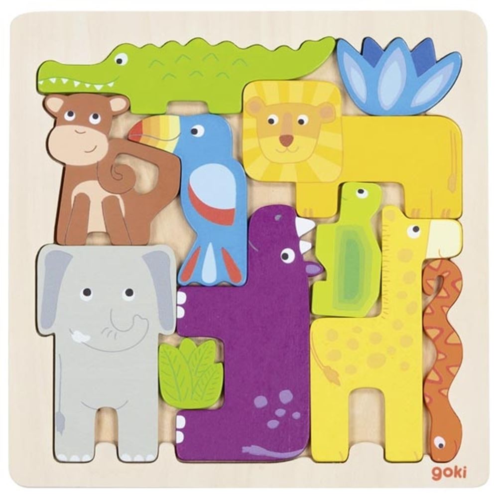 Goki Houten puzzel safari. 21x21 cm. 11 delig