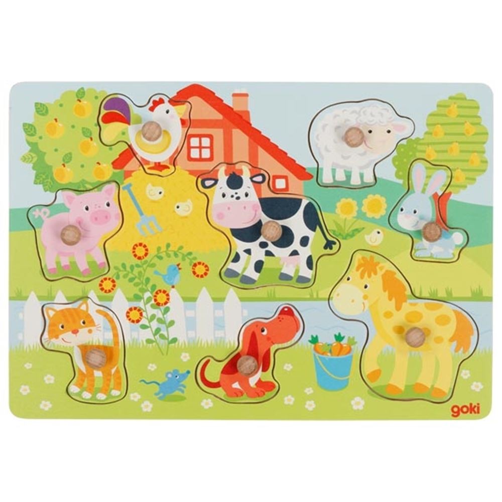 Goki Knoppuzzel boerderijdieren. 8 delig. 1+
