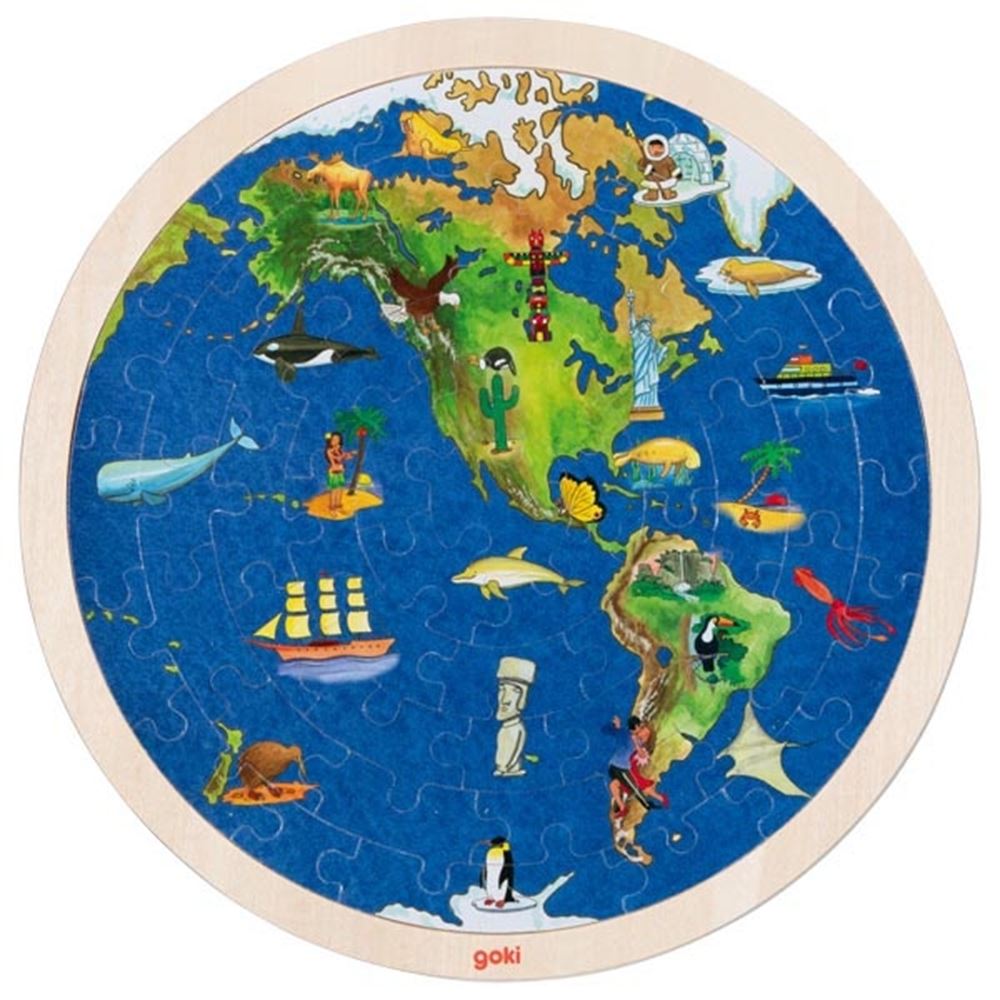Goki Puzzel rond wereld. 2 zijdig. 57 delig.