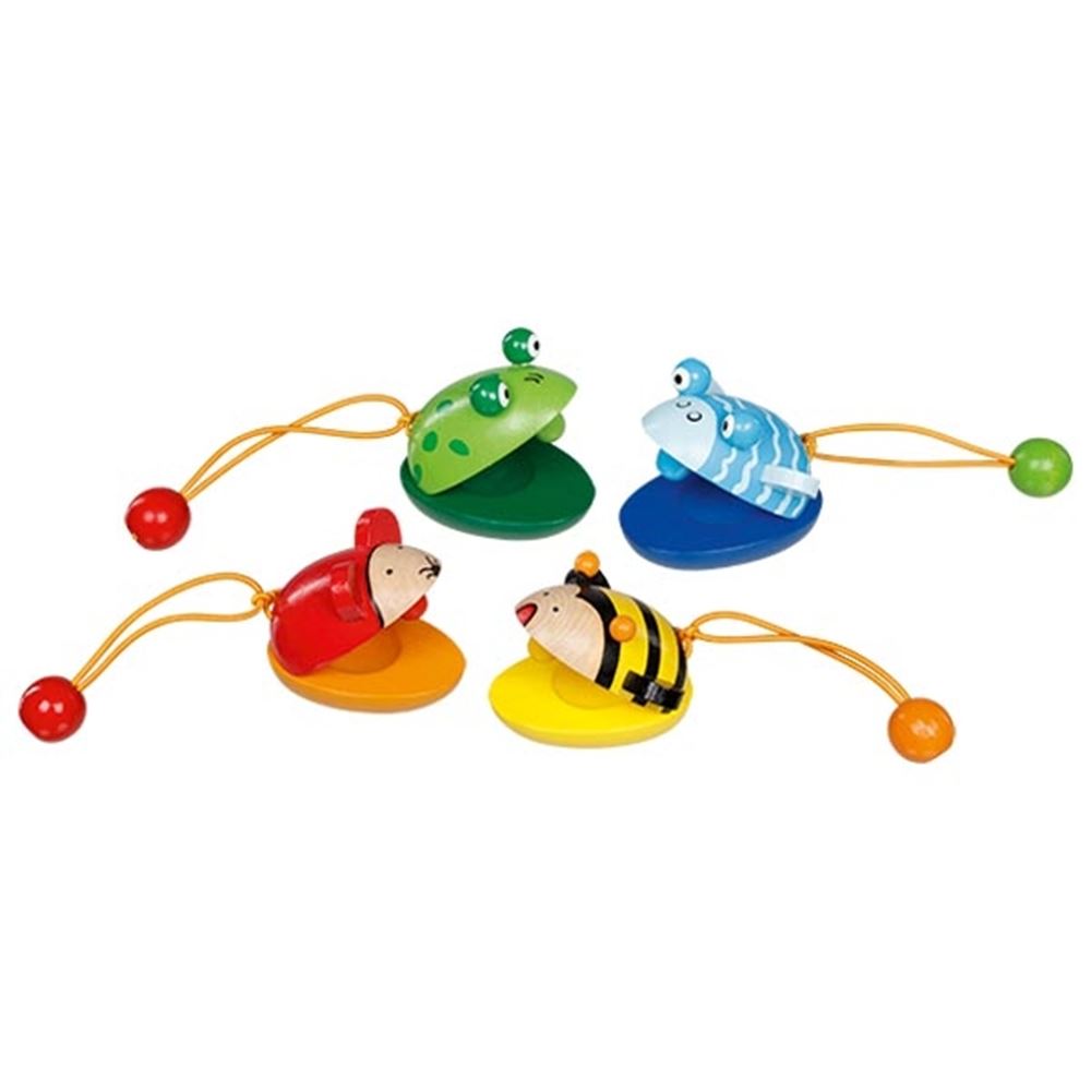 Houten Castagnetten. 5 cm. 4 motieven. 3
