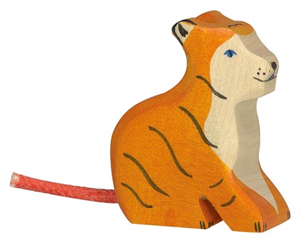 Holztiger Tijger, klein, zittend. 6 cm.