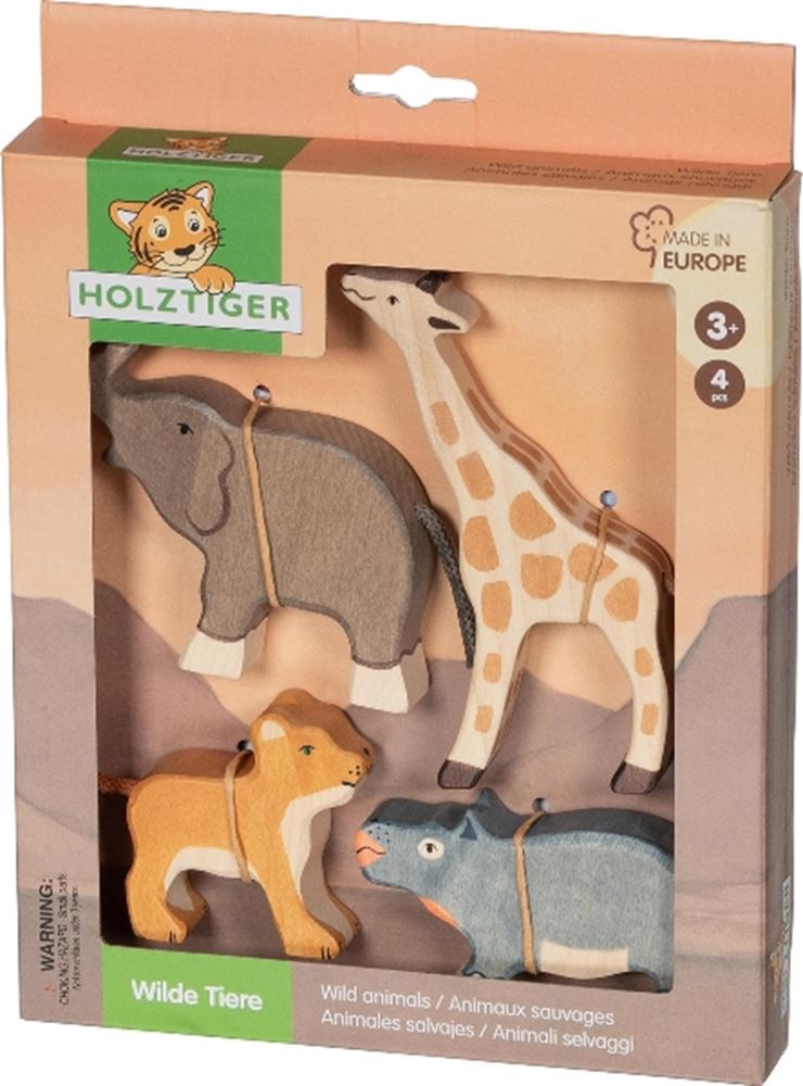 Holztiger wilde dieren. 4 delig. 3+