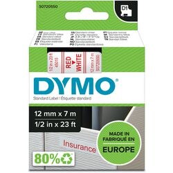 Tapes Dymo D1 polyester 12mmx7m rood-wit glanzend