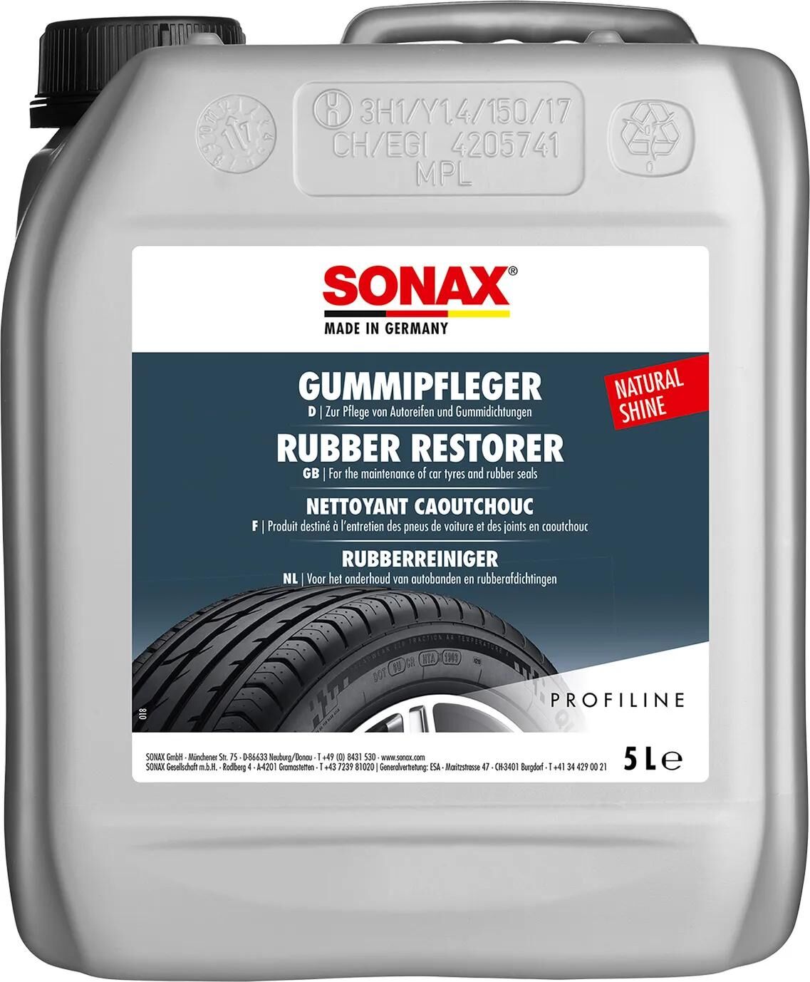 SONAX gummipflegemittel gummipfleger rubber cleaner 5ltr. pe-kanister