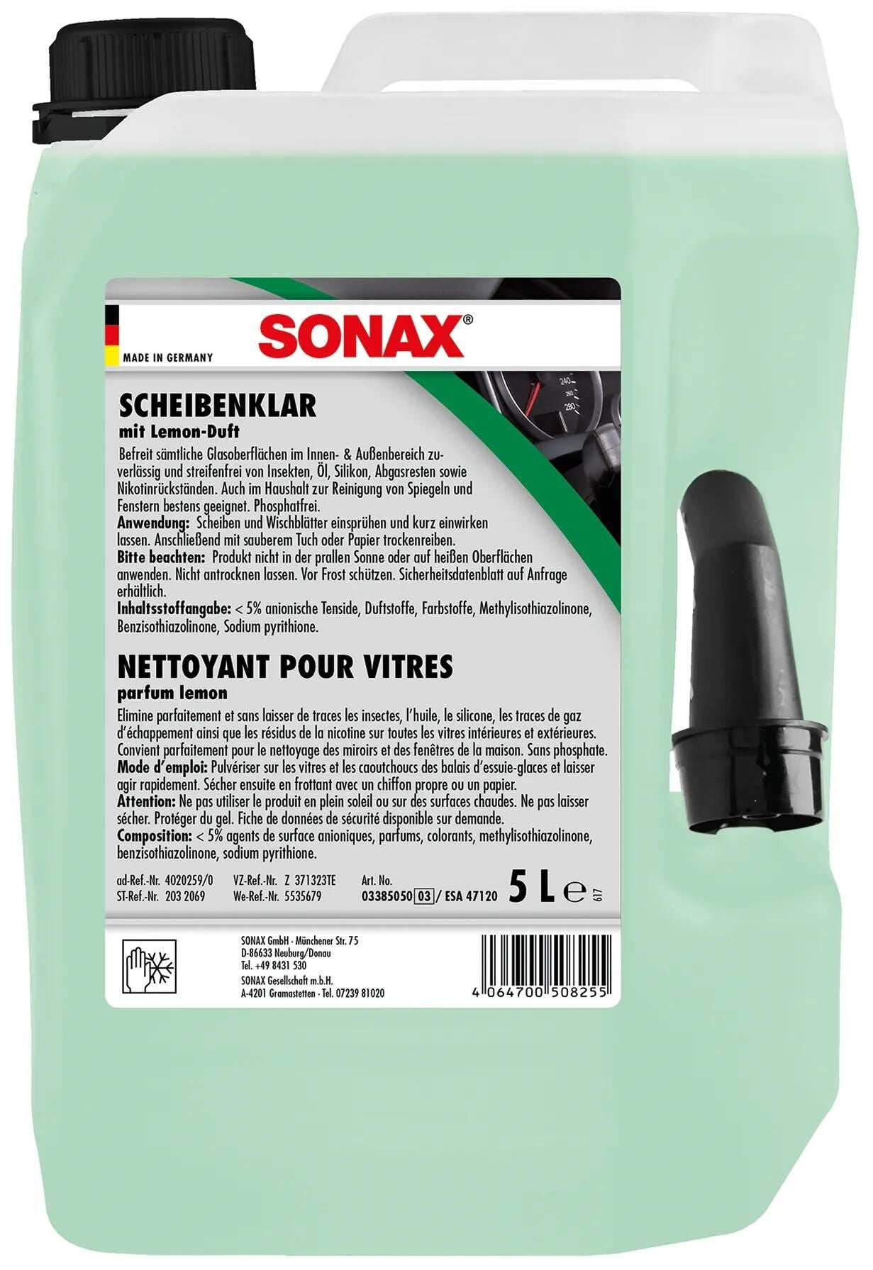 SONAX scheibenreiniger scheibenklar car window clear 5 ltr. plastic canister