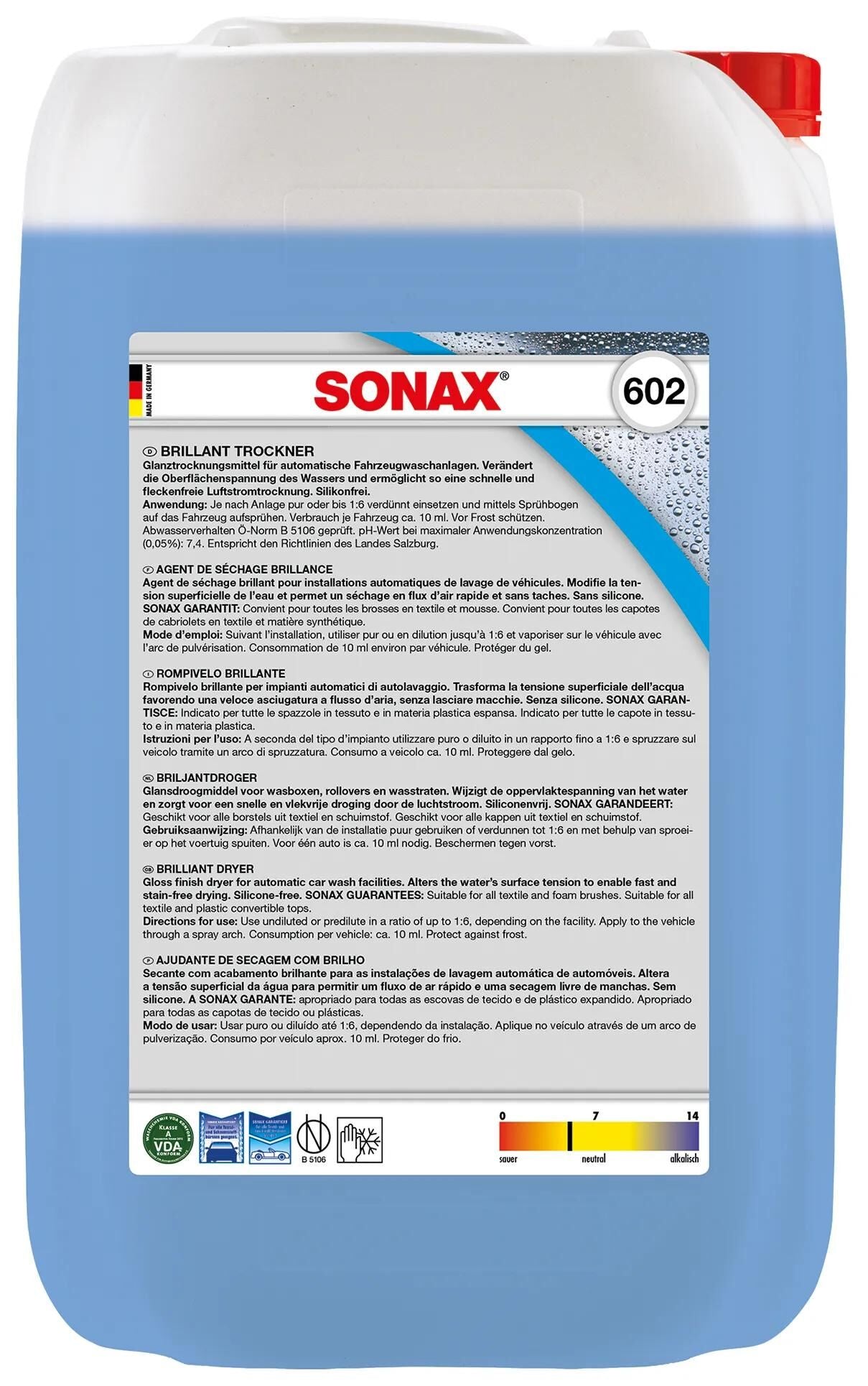 SONAX reinigungszusatz brillant trockner brillant-dryer limit cubitainer 25ltr.