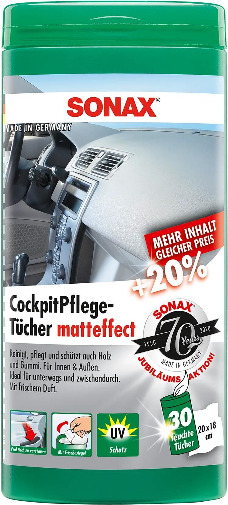SONAX kunststoffpflege cockpitpflegetücher matteffect plastic wipes silk matt