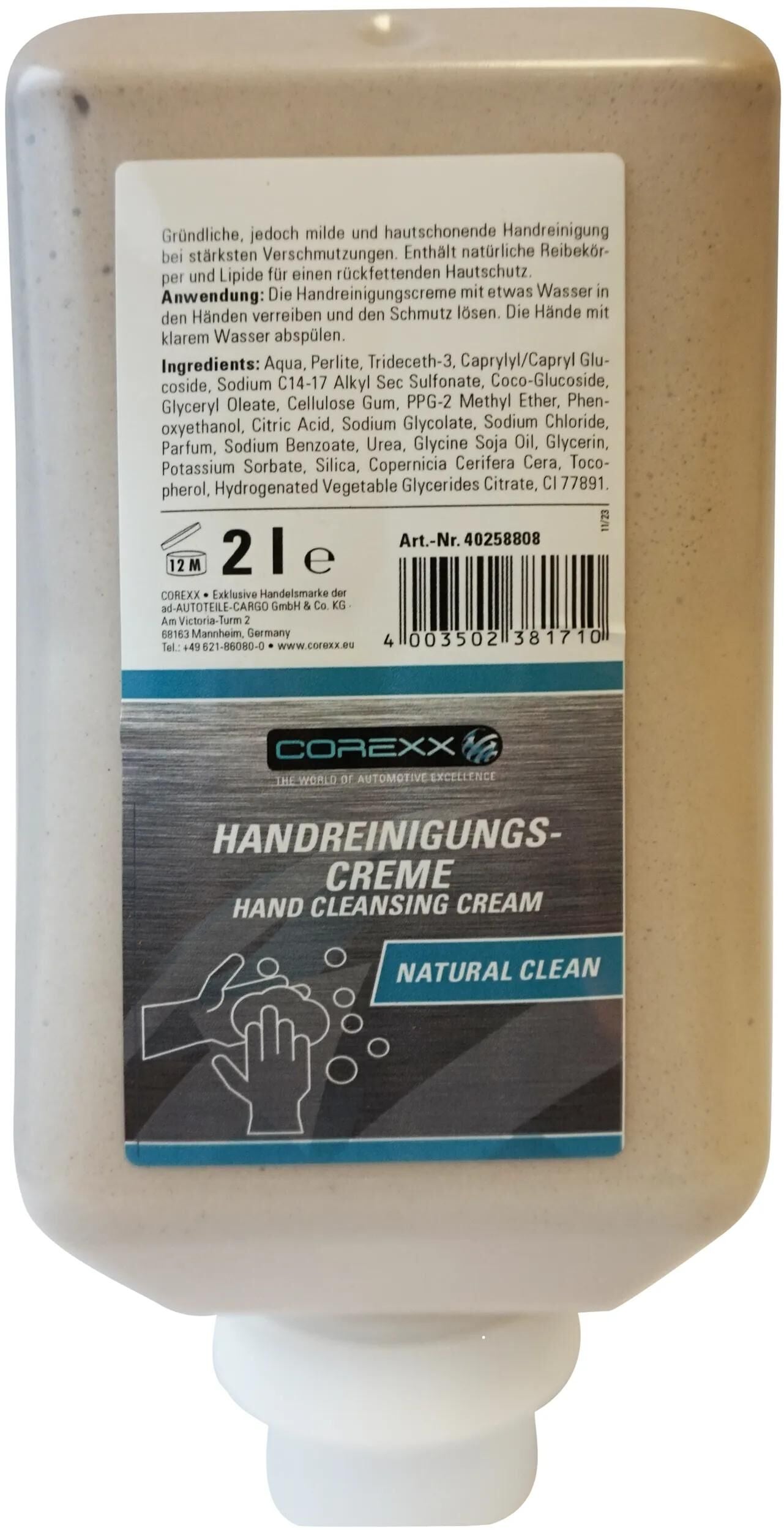 COREXX hautschutzmittel natural clean hand cleansing cream 2l