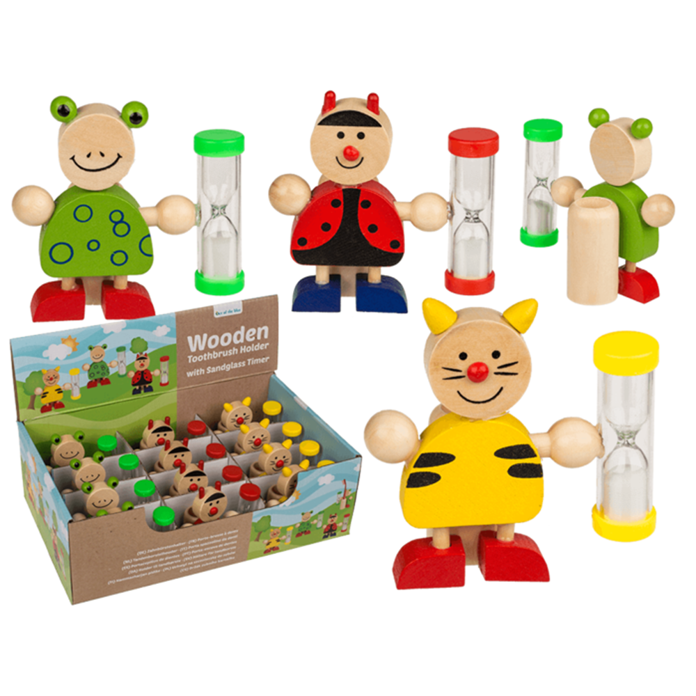 Dsp houten Tandenborstelhouder. 3 assort