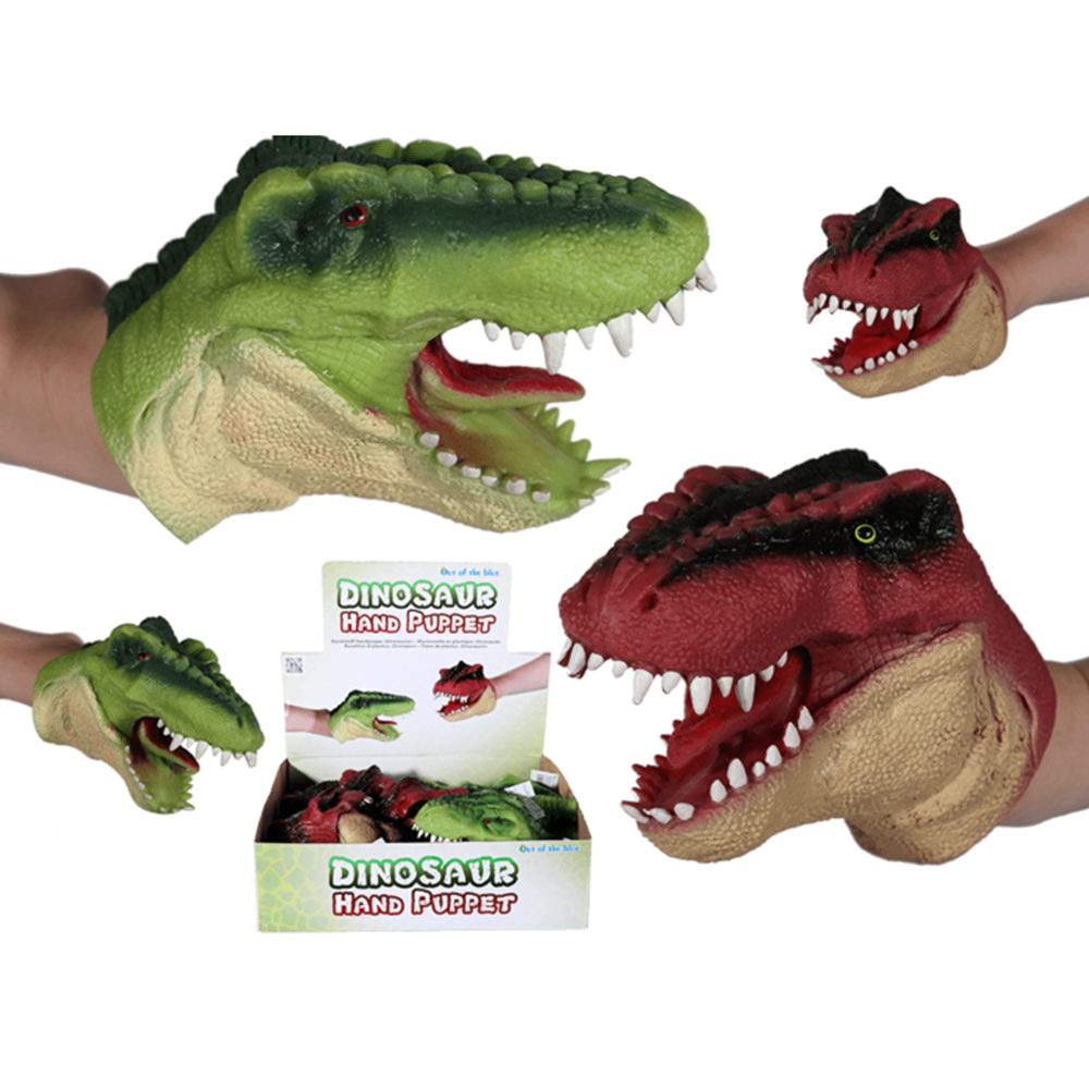 Dsp Handpop dinosaurus, ca. 15 cm. 2 ass