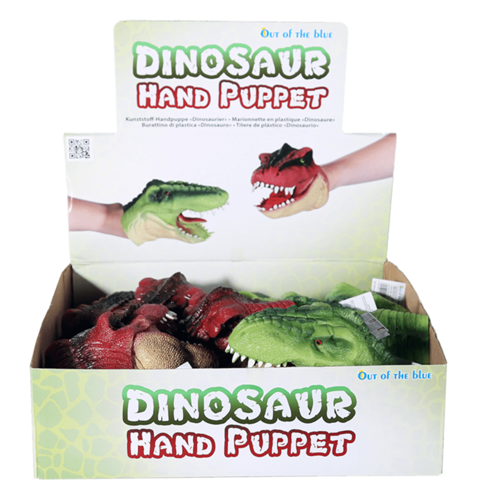Dsp Handpop dinosaurus, ca. 15 cm. 2 ass