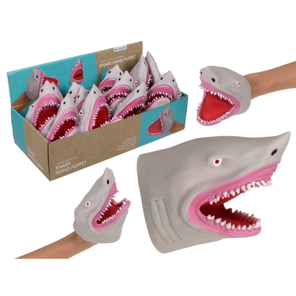 Dsp Handpop Haai. ca. 15 cm. 12 stuks in