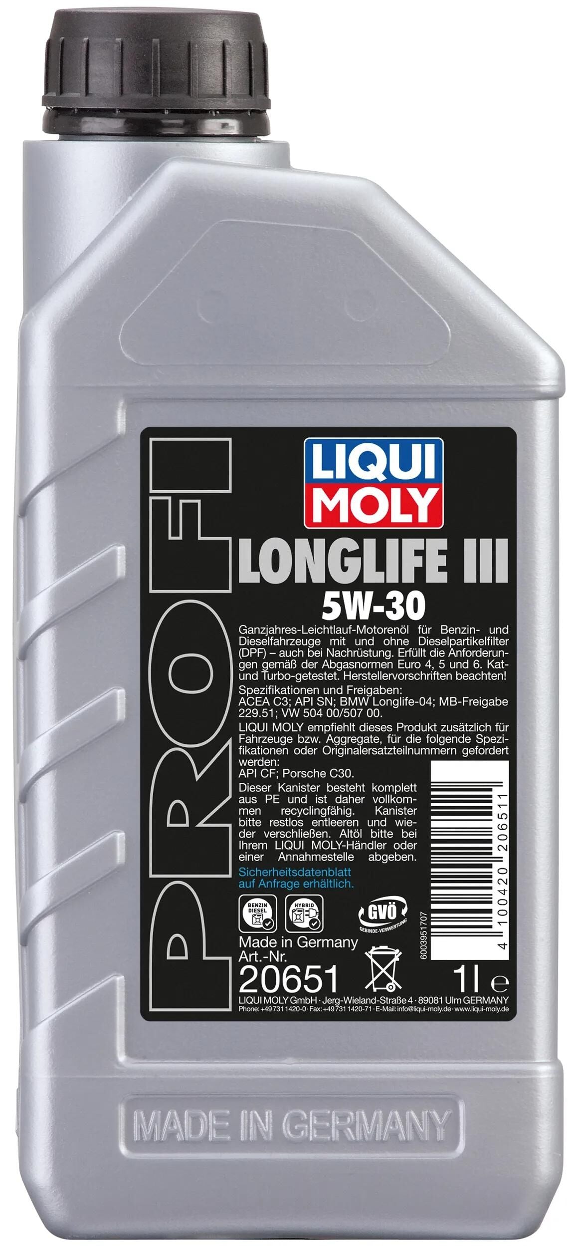 LIQUI MOLY motoröl profi longlife iii profi ll iii 5w-30 1l