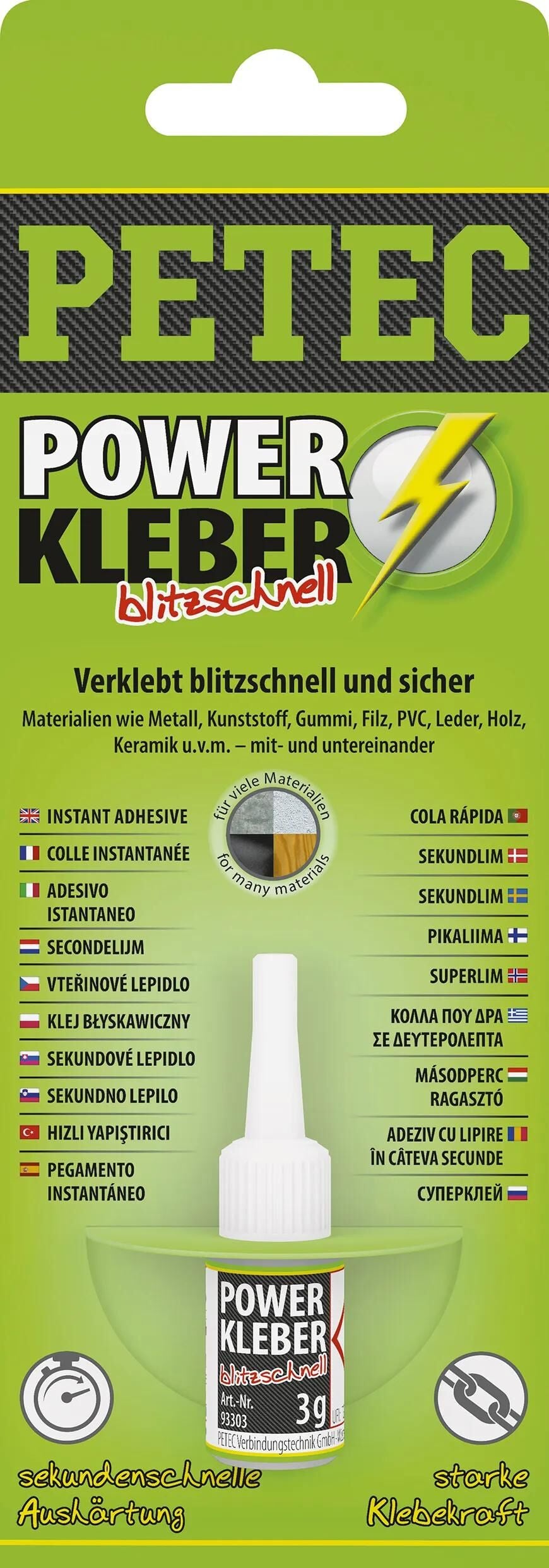 PETEC universalklebstoff power kleber blitzschnell second adhesive 3g sb water bottle