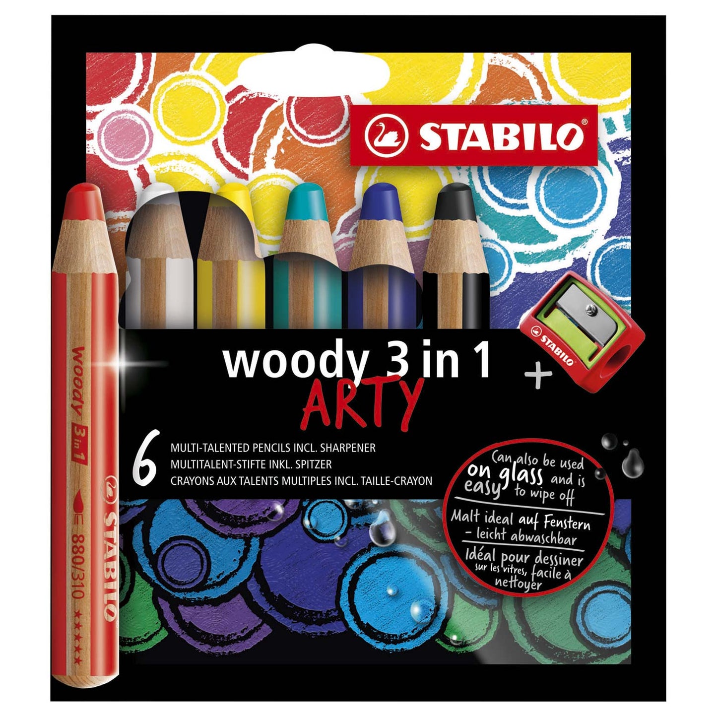 STABILO woody 3 in 1 - multitalent kleurpotlood - arty - set 6 st. + puntenslijper