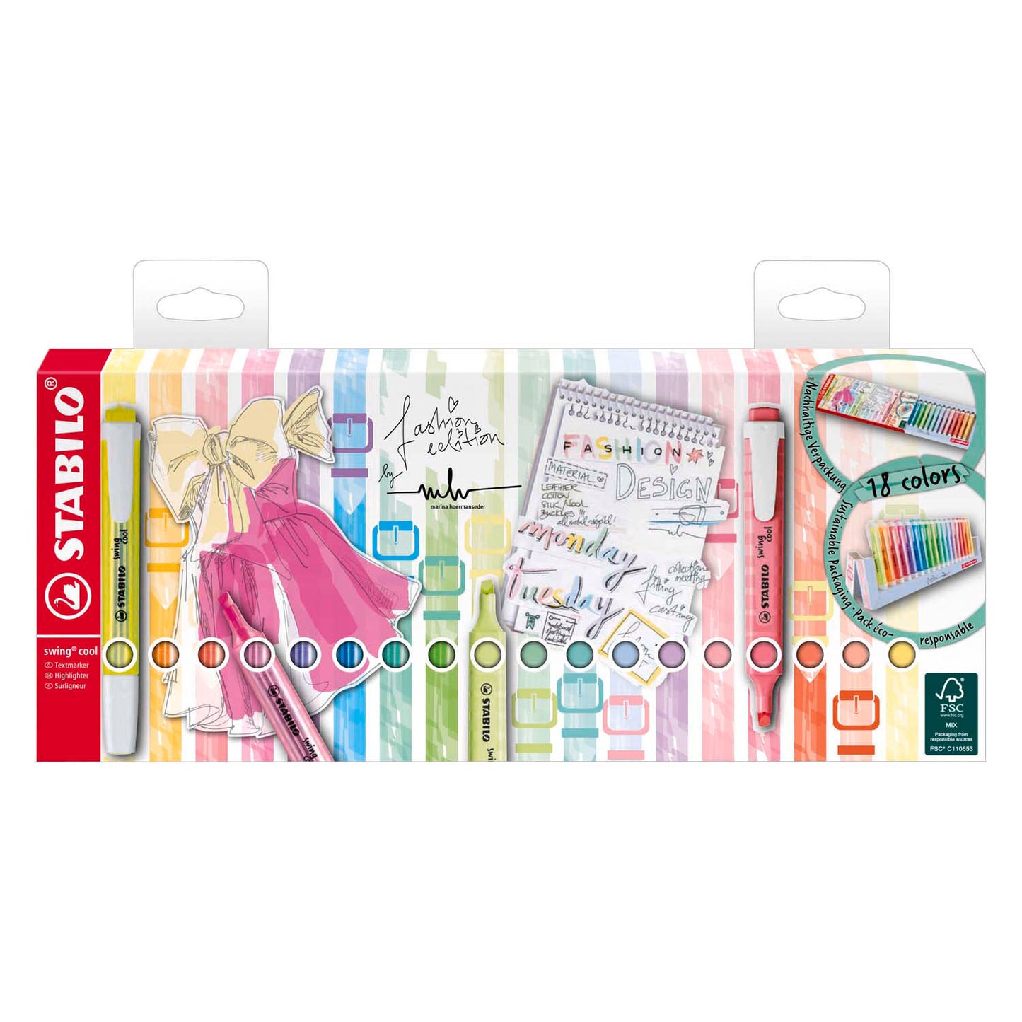 STABILO swing cool - markeerstift - perfect voor onderweg - standaard pastel - deskset met 18 kleuren