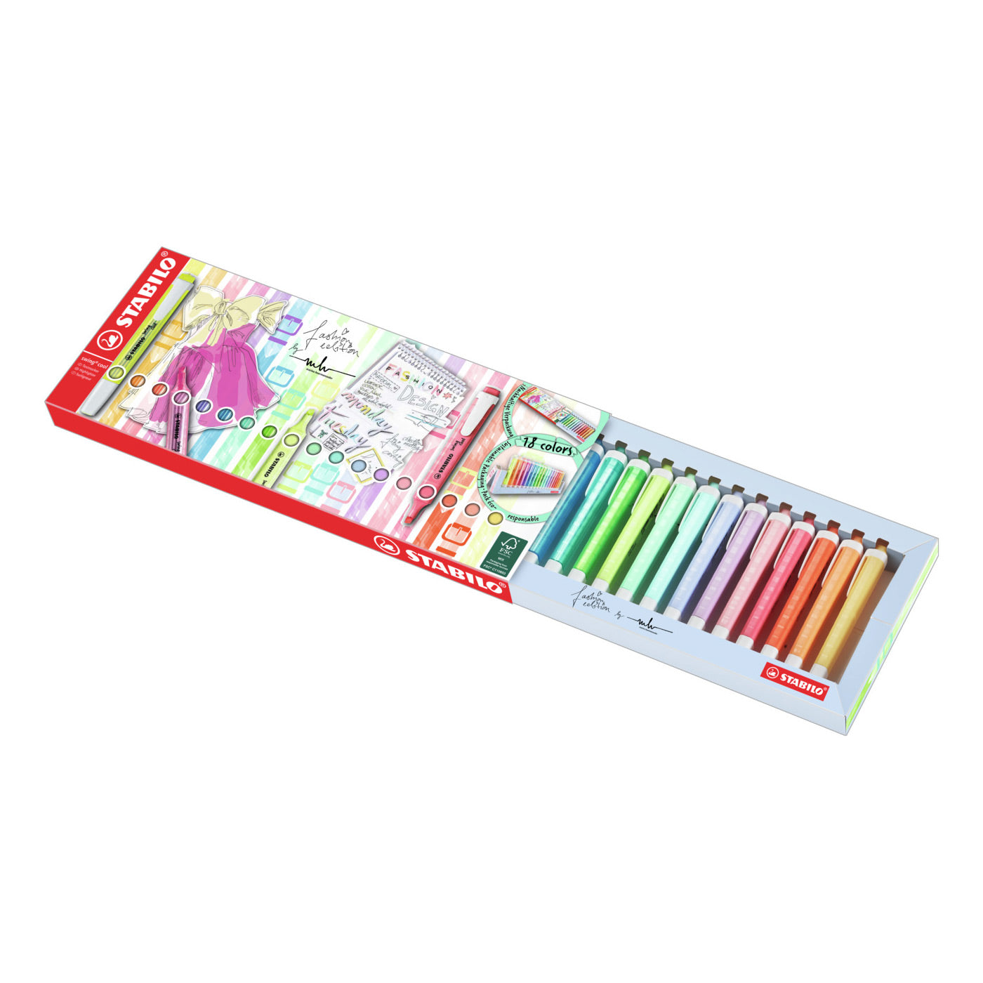 STABILO swing cool - markeerstift - perfect voor onderweg - standaard pastel - deskset met 18 kleuren