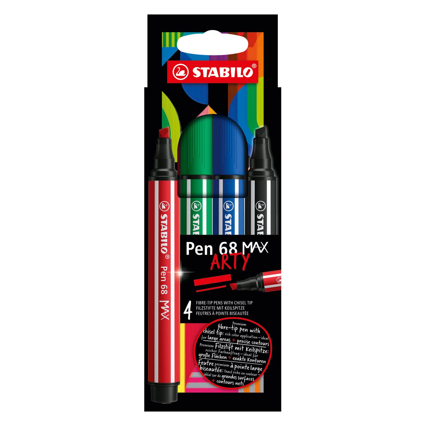 STABILO pen 68 max arty - viltstift met dikke beitelpunt - set 4 stuks