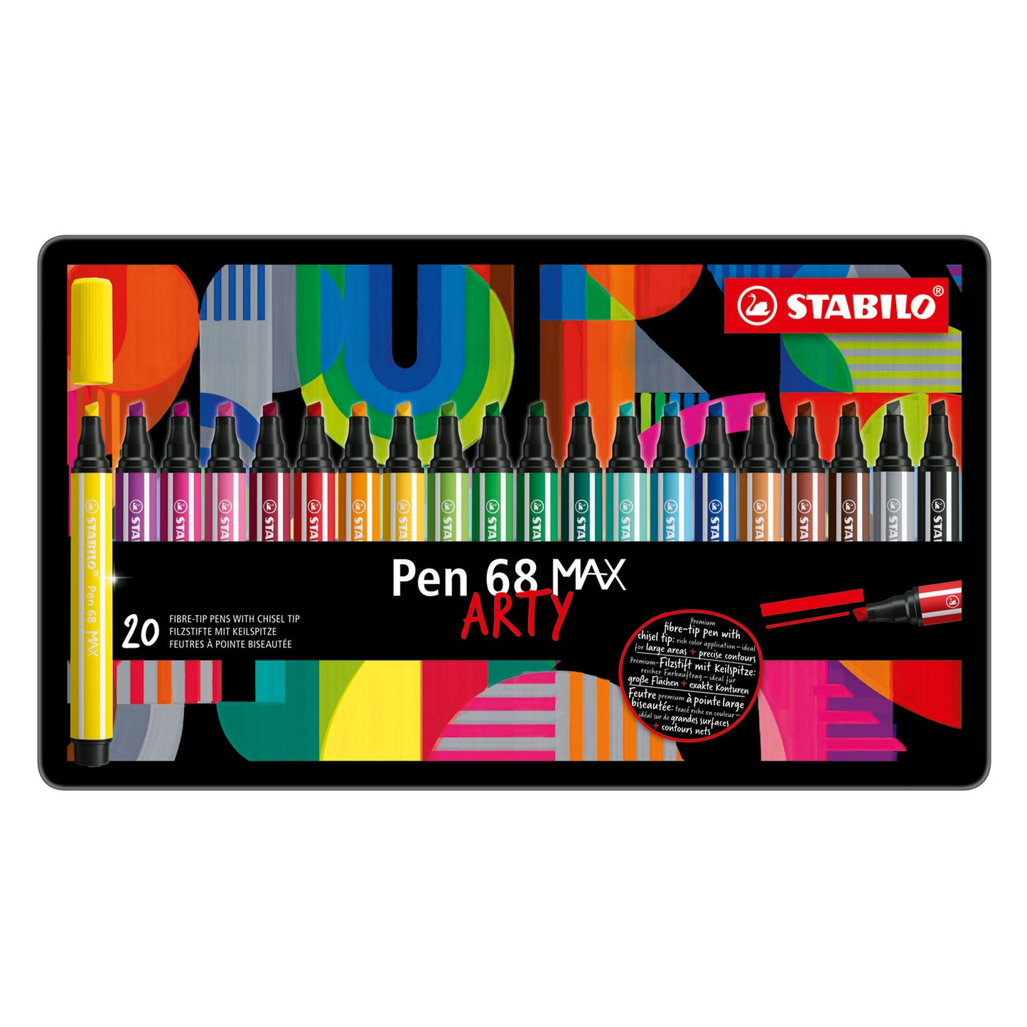 STABILO pen 68 max arty - viltstift met dikke beitelpunt - set 20 stuks