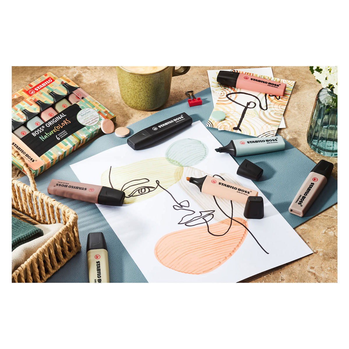 STABILO boss original - markeerstift - set 6 stuks - naturecolors