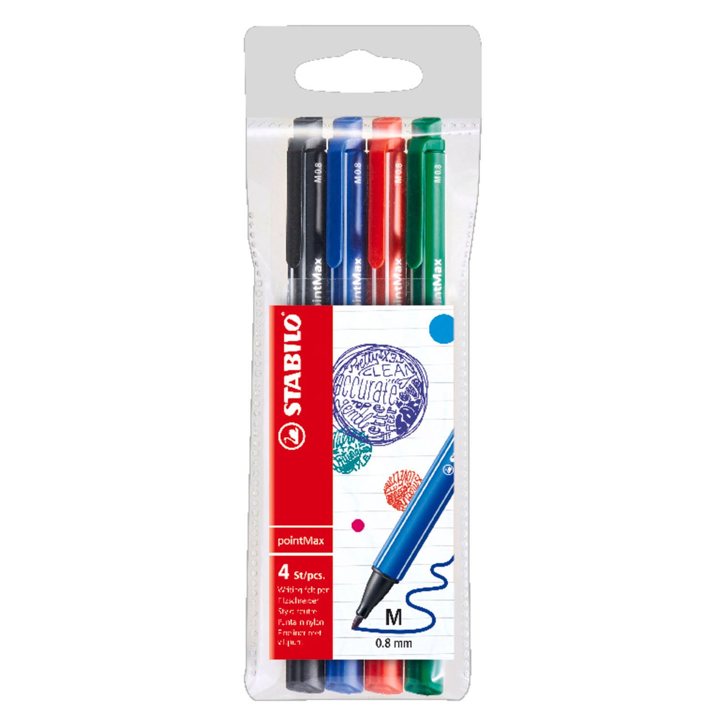 STABILO pointmax fineliners - ultramarijn, zwart, karmijnrood, groen