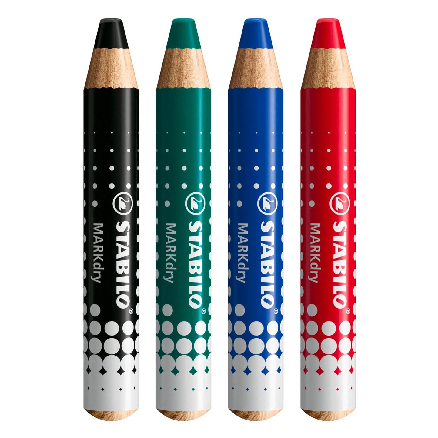 STABILO markdry set van 4 whiteboard potloden, puntenslijper en reinigingsdoekje