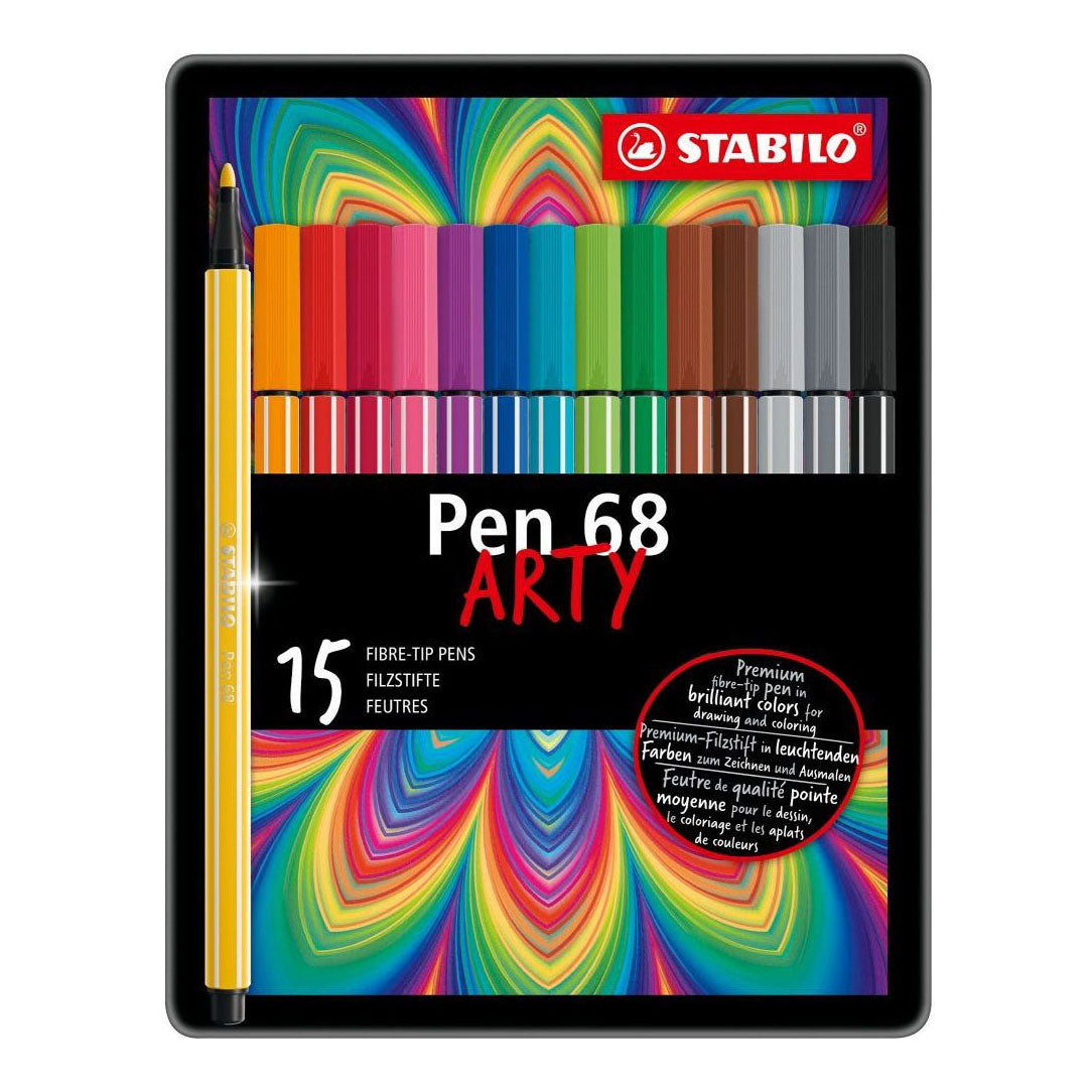 STABILO pen 68 arty viltstiften in metalen etui - 15dlg.