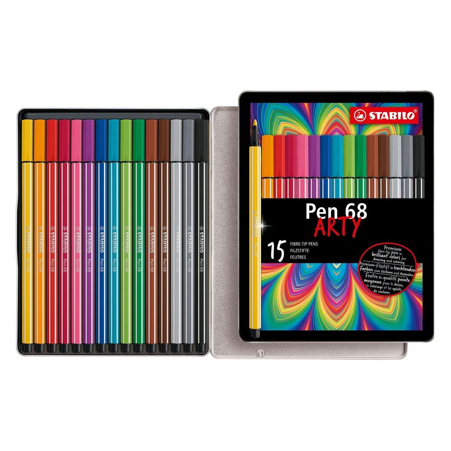 STABILO pen 68 arty viltstiften in metalen etui - 15dlg.
