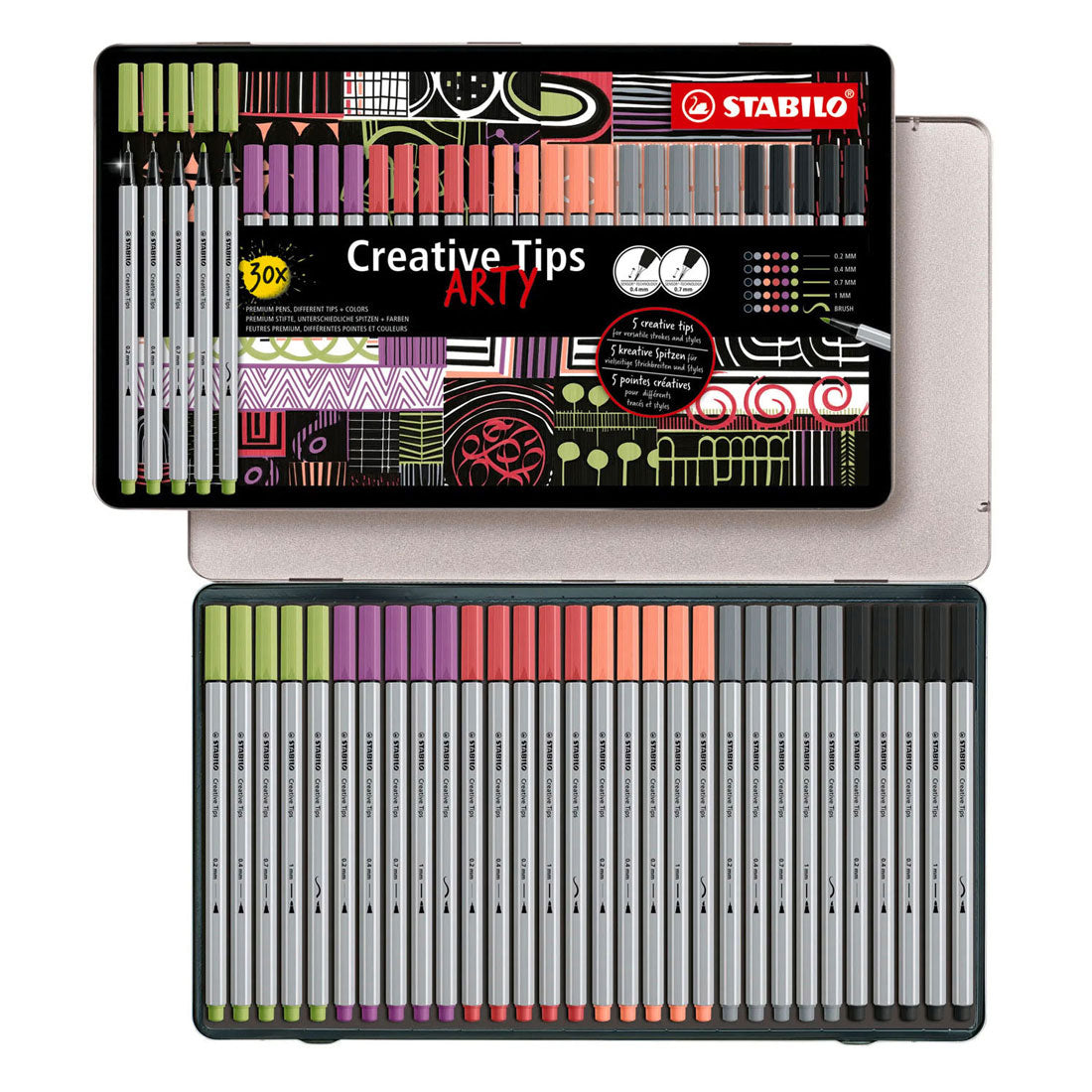 STABILO creative tips arty pennen pastel kleuren in metalen etui - 30dlg.