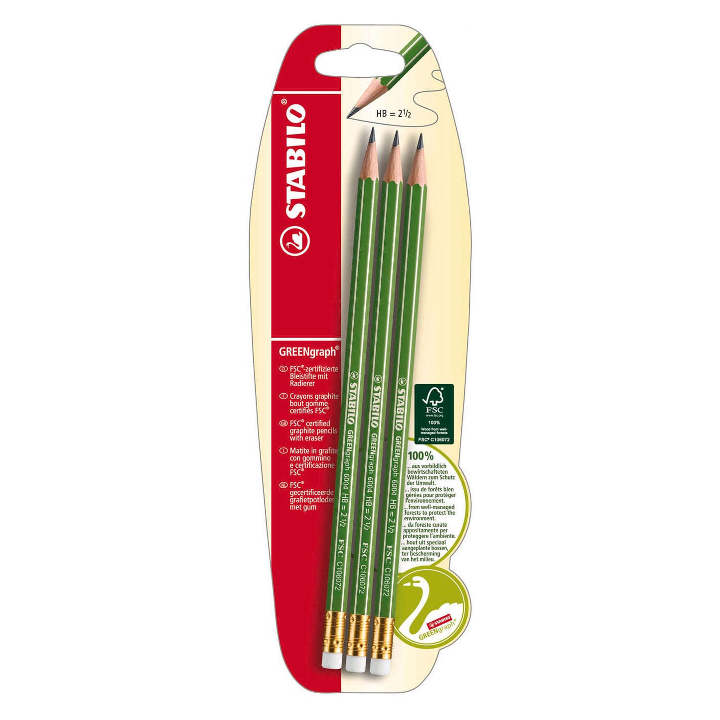 STABILO greengraph hb grafietpotloden - 3dlg. met gum