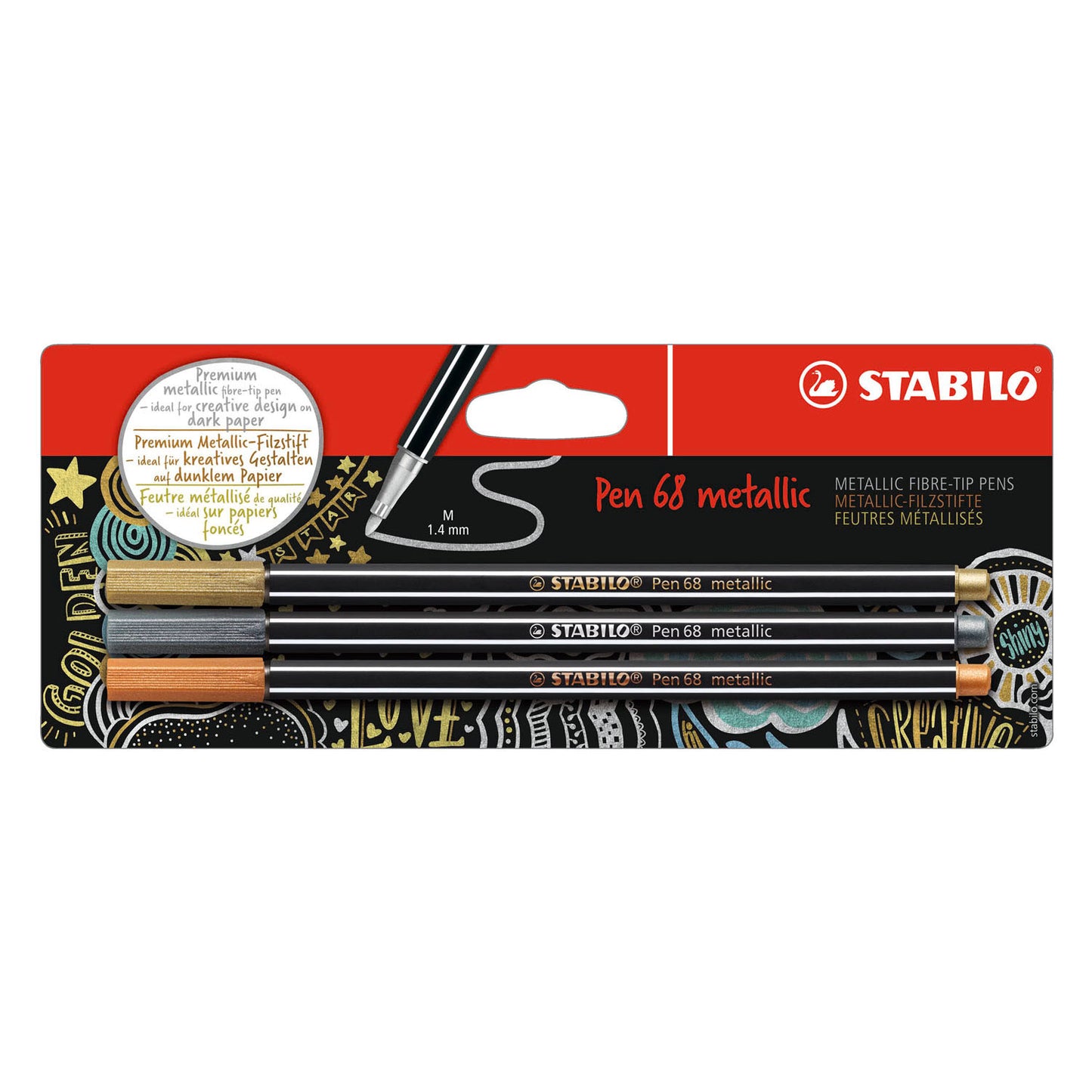 STABILO pen 68 metallic viltstiften zilver goud koper - 3dlg.